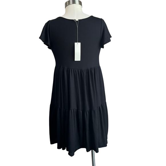 See you Monday Little Black Ribbed Causal Dress Front Tie Size Large NWT - Picture 3 of 7